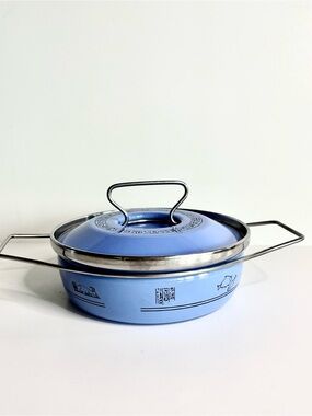 Vintage Siltal Italy Enamel 1 Quart Pot Dutch Oven Egyptian Revival Pattern